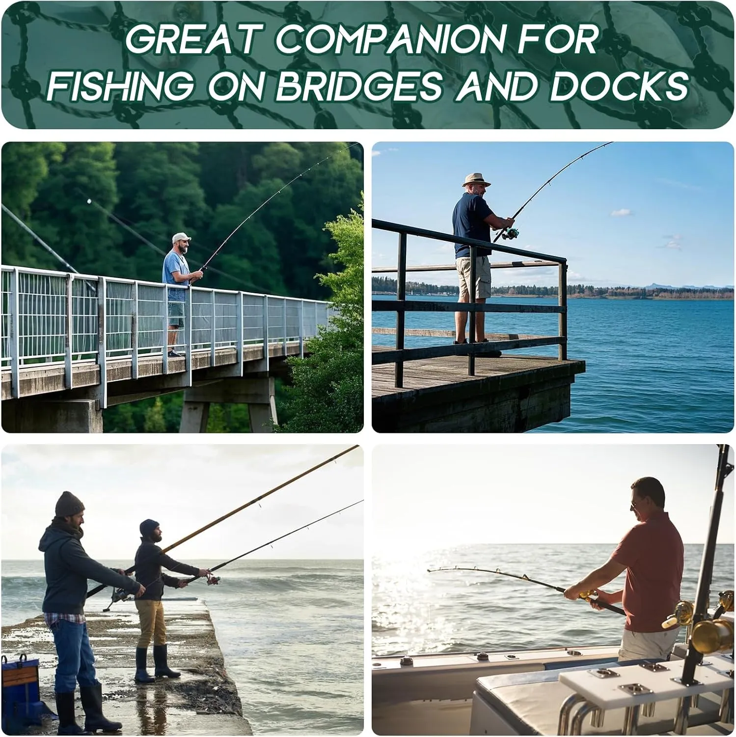 Foldable Bridge and Pier Fishing Net, Drop Net for Pier Fishing, Pier Net for Fishing Saltwater Freshwater, Multi-Purpose Foldable Rubber Fish Basket with 32FT Rope