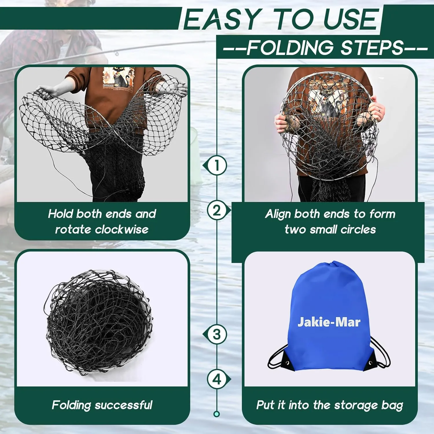 Foldable Bridge and Pier Fishing Net, Drop Net for Pier Fishing, Pier Net for Fishing Saltwater Freshwater, Multi-Purpose Foldable Rubber Fish Basket with 32FT Rope
