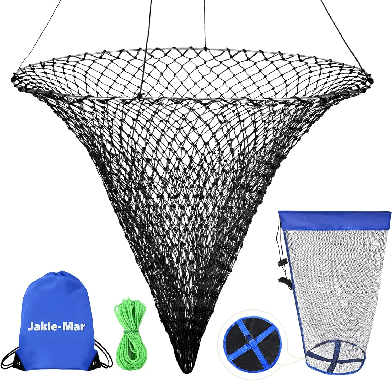 Foldable Bridge and Pier Fishing Net, Drop Net for Pier Fishing, Pier Net for Fishing Saltwater Freshwater, Multi-Purpose Foldable Rubber Fish Basket with 32FT Rope
