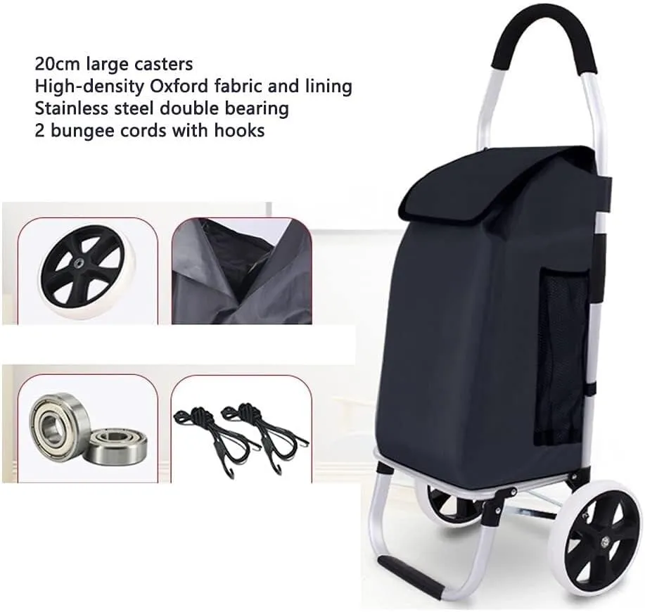 Folding Shopping Cart, 2 Large Wheels Shopping Trolley Removable 40L Folding with Detachable Bag Outdoors Carrying Shopping Cart Travel Picnic Grocery Utility Carts(Red)