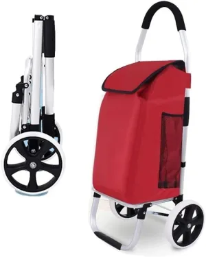 Folding Shopping Cart, 2 Large Wheels Shopping Trolley Removable 40L Folding with Detachable Bag Outdoors Carrying Shopping Cart Travel Picnic Grocery Utility Carts(Red)
