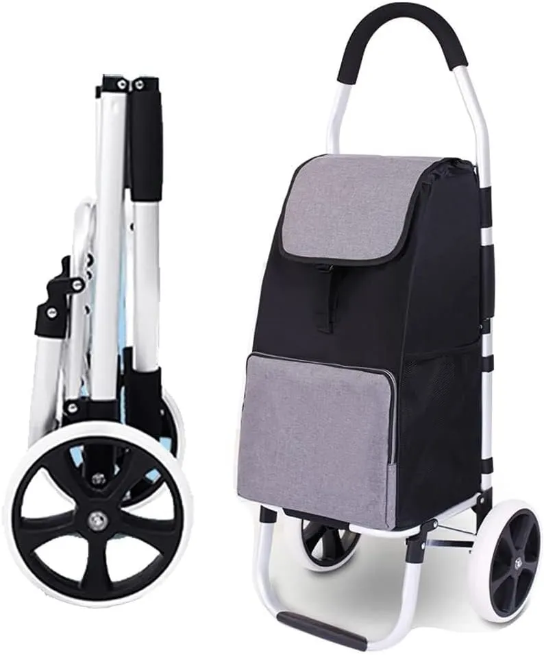 Folding Shopping Cart, Collapsible 2 Large Wheels Silent Cart Trolley Bag Removable Lightweight Large Capacity Heavy Duty Carrying Cart Grocery Utility Carts(A)