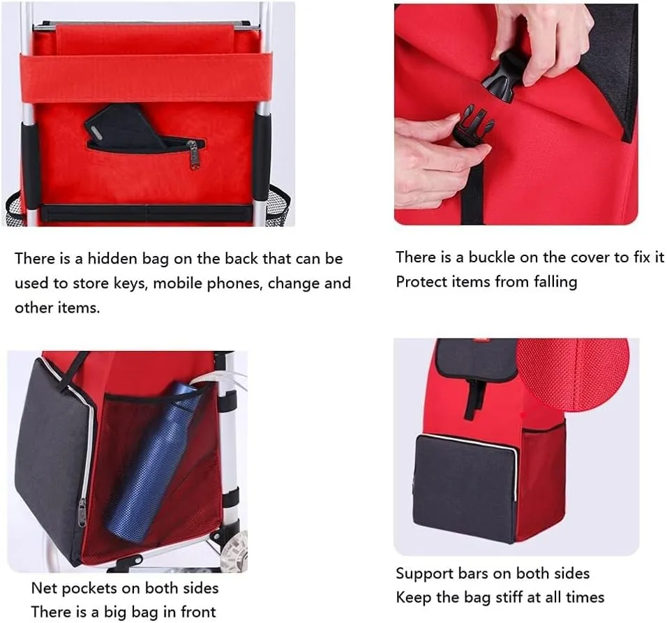 Folding Shopping Cart, Collapsible 2 Large Wheels Silent Cart Trolley Bag Removable Lightweight Large Capacity Heavy Duty Carrying Cart Grocery Utility Carts(A)