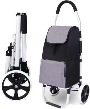 Folding Shopping Cart, Collapsible 2 Large Wheels Silent Cart Trolley Bag Removable Lightweight Large Capacity Heavy Duty Carrying Cart Grocery Utility Carts(A)
