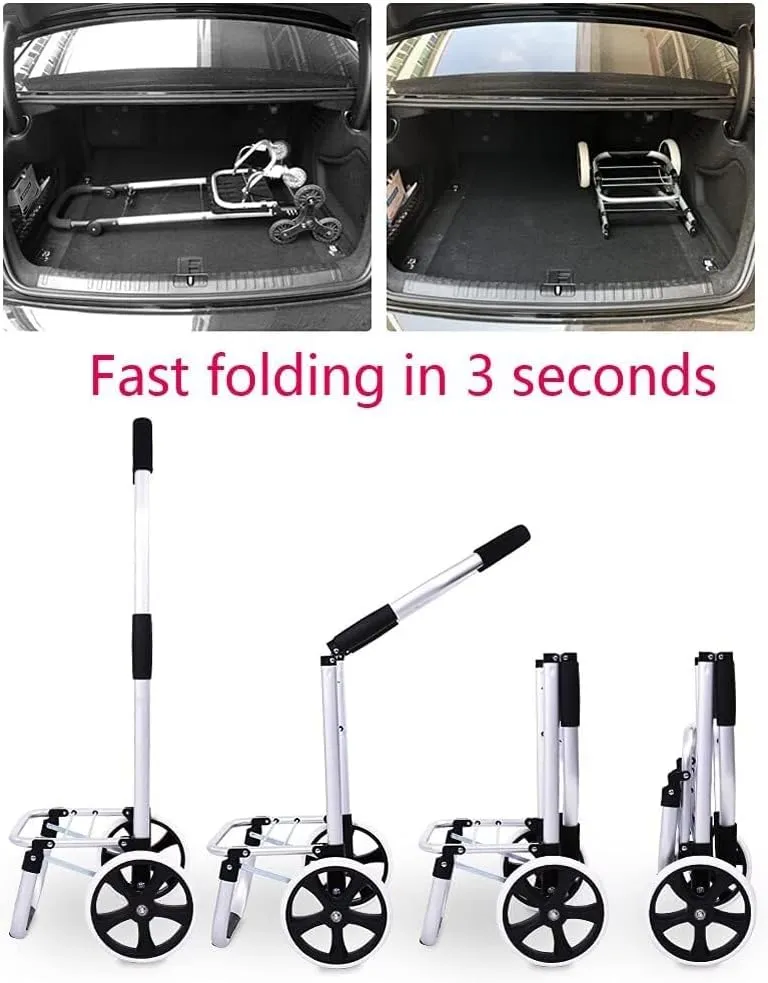 Folding Shopping Cart, Collapsible 2 Large Wheels Silent Cart Trolley Bag Removable Lightweight Large Capacity Heavy Duty Carrying Cart Grocery Utility Carts(A)