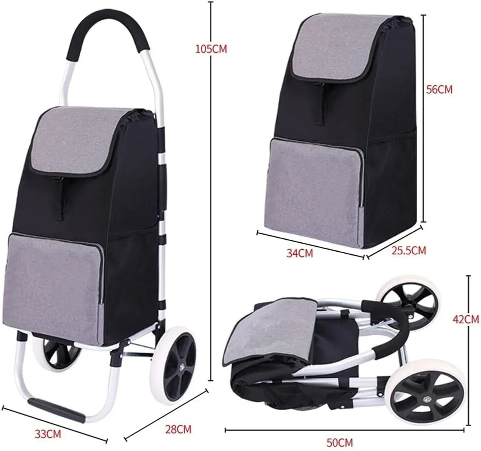 Folding Shopping Cart, Collapsible 2 Large Wheels Silent Cart Trolley Bag Removable Lightweight Large Capacity Heavy Duty Carrying Cart Grocery Utility Carts(A)
