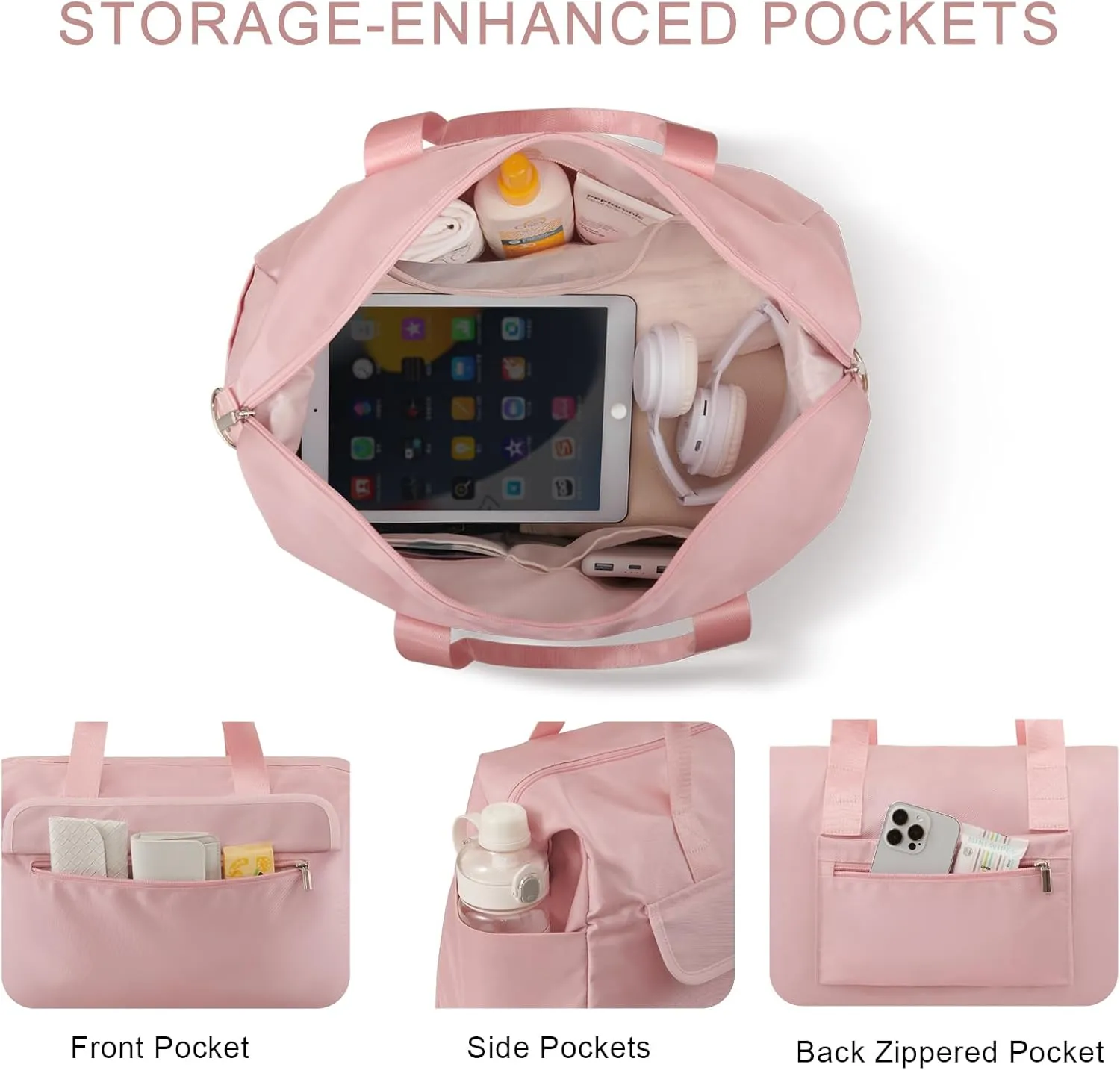 For Spirit Airlines Personal Item Bag 18x14x8 Travel Duffel Bag with Toiletry Bag & Wet Pocket Underseat Weekender Carry On Luggage for Women Men (Pink)
