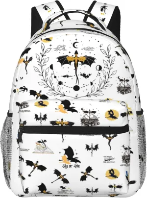 Fourth Backpack Fashion Dragon Wing Bag Casual College Bag Travel Zipper Bookbag Hiking Shoulder Daypack Gift for Book Lovers (White)