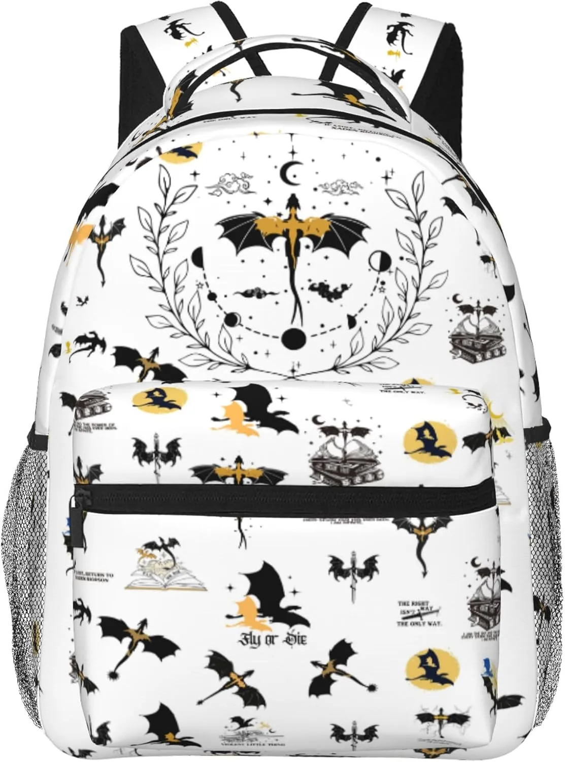 Fourth Backpack Fashion Dragon Wing Bag Casual College Bag Travel Zipper Bookbag Hiking Shoulder Daypack Gift for Book Lovers (White)