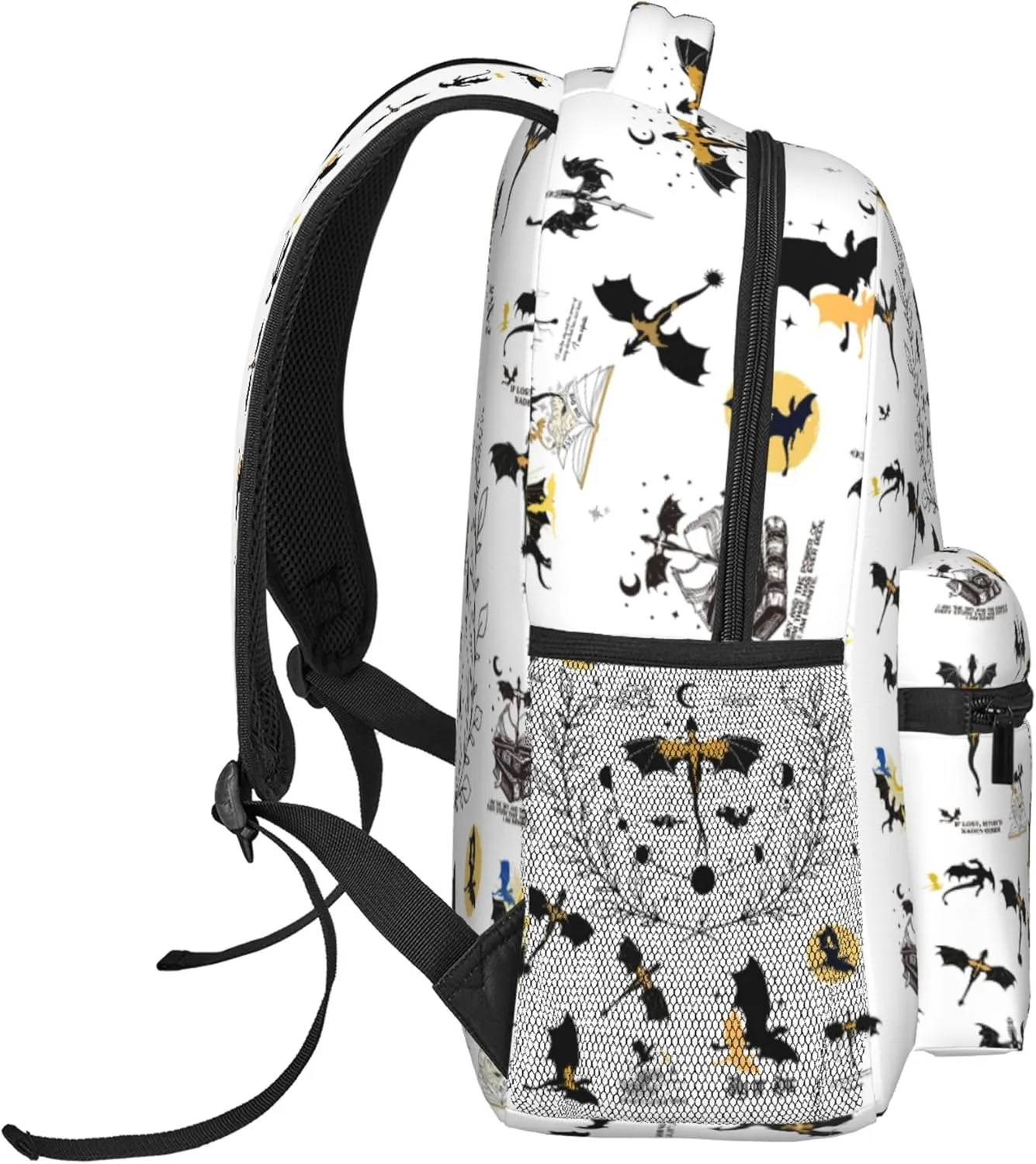 Fourth Backpack Fashion Dragon Wing Bag Casual College Bag Travel Zipper Bookbag Hiking Shoulder Daypack Gift for Book Lovers (White)