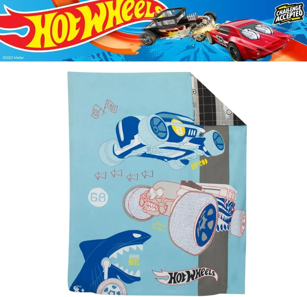 Franco Hot Wheels Kids Bedding Super Soft Premium Organic Cotton Duvet Cover with Sham, 2 Piece Twin Size, (Officially Licensed Product)