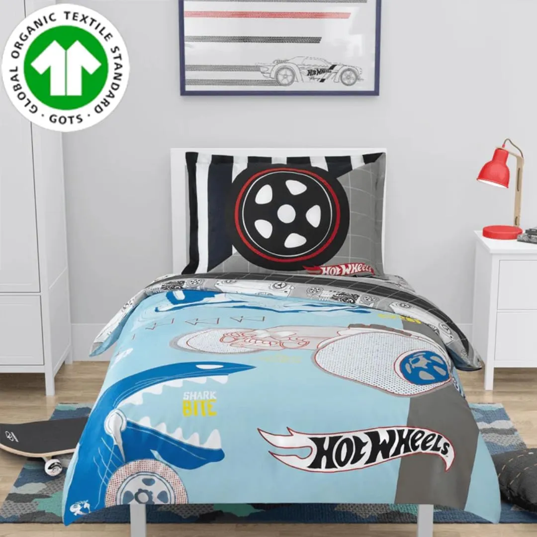 Franco Hot Wheels Kids Bedding Super Soft Premium Organic Cotton Duvet Cover with Sham, 2 Piece Twin Size, (Officially Licensed Product)