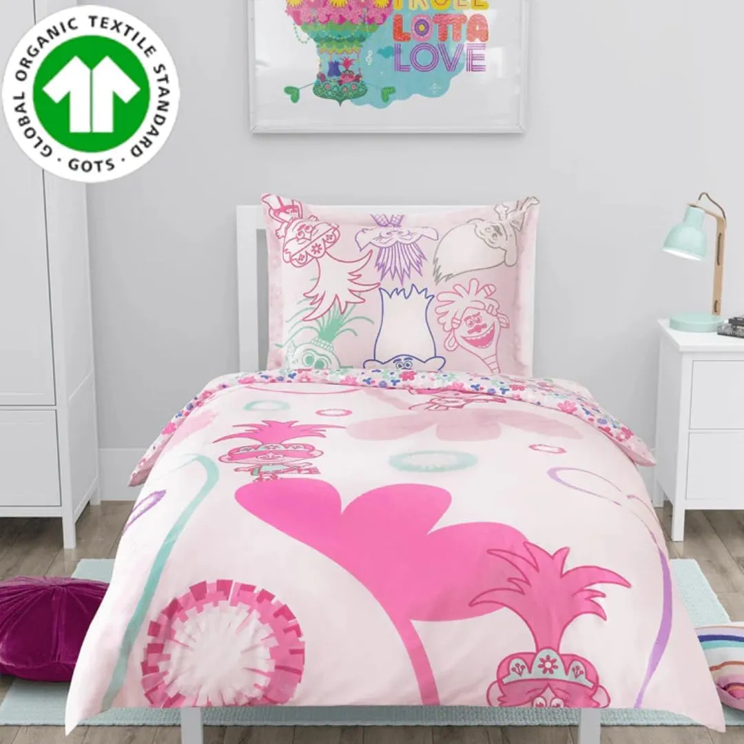 Franco Trolls Kids Bedding Super Soft Premium Organic Cotton Duvet Cover with Sham, 2 Piece Twin Size, (Officially Licensed Product)