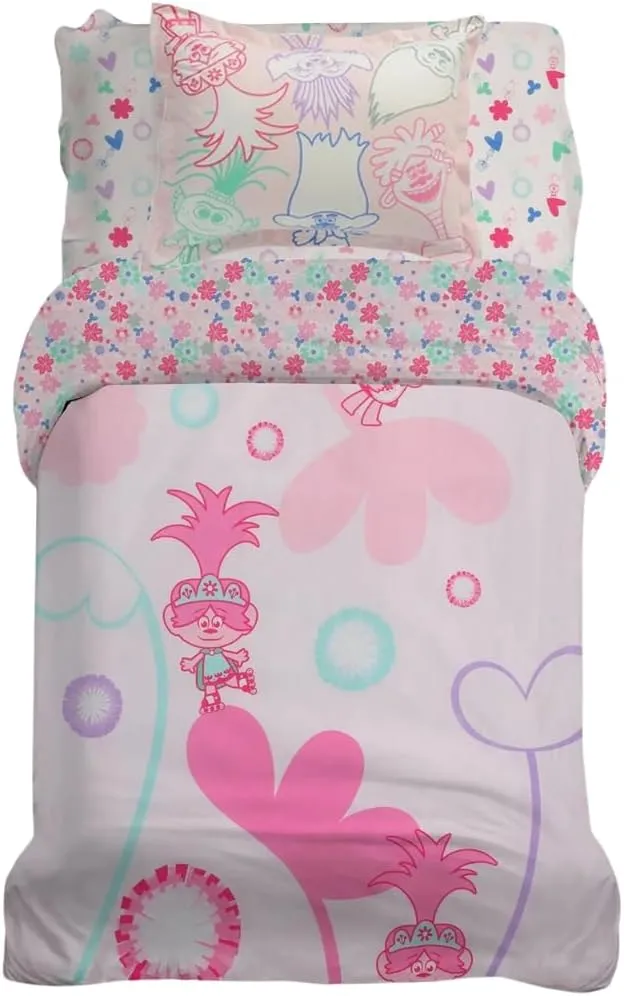 Franco Trolls Kids Bedding Super Soft Premium Organic Cotton Duvet Cover with Sham, 2 Piece Twin Size, (Officially Licensed Product)