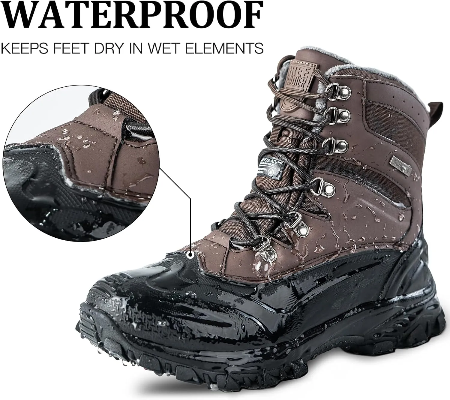 FREE SOLDIER Snow Boots for Men Waterproof Slip Resistant Velvet Lined Outdoor Warm Insulated Winter Ankle Boots for Cold Wheather