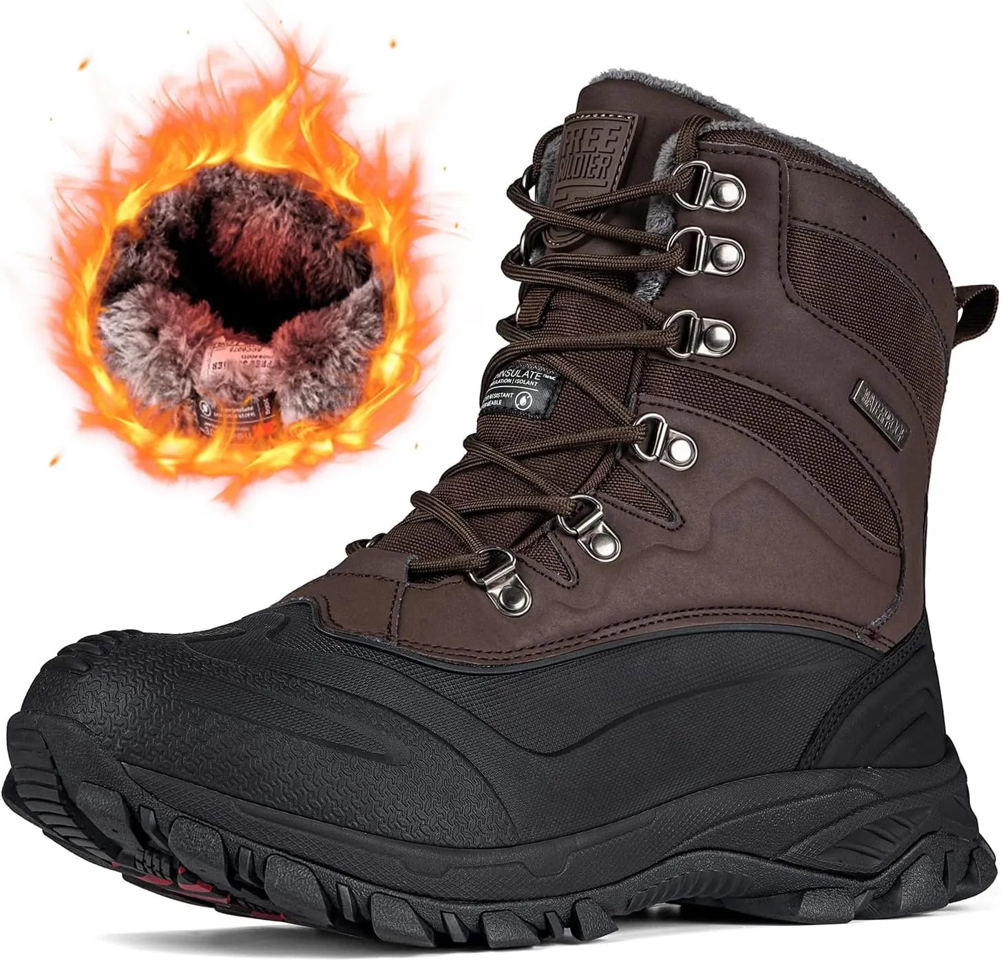 FREE SOLDIER Snow Boots for Men Waterproof Slip Resistant Velvet Lined Outdoor Warm Insulated Winter Ankle Boots for Cold Wheather