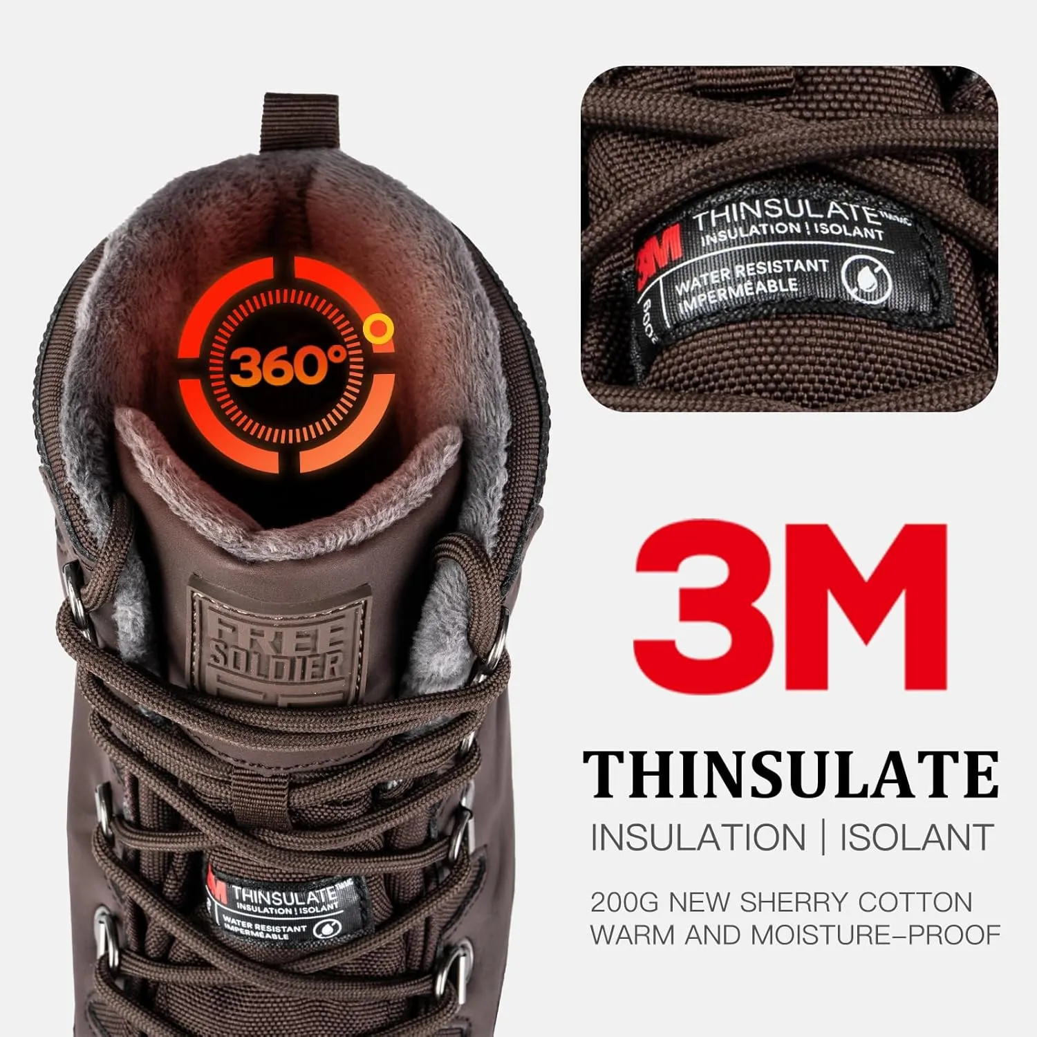 FREE SOLDIER Snow Boots for Men Waterproof Slip Resistant Velvet Lined Outdoor Warm Insulated Winter Ankle Boots for Cold Wheather