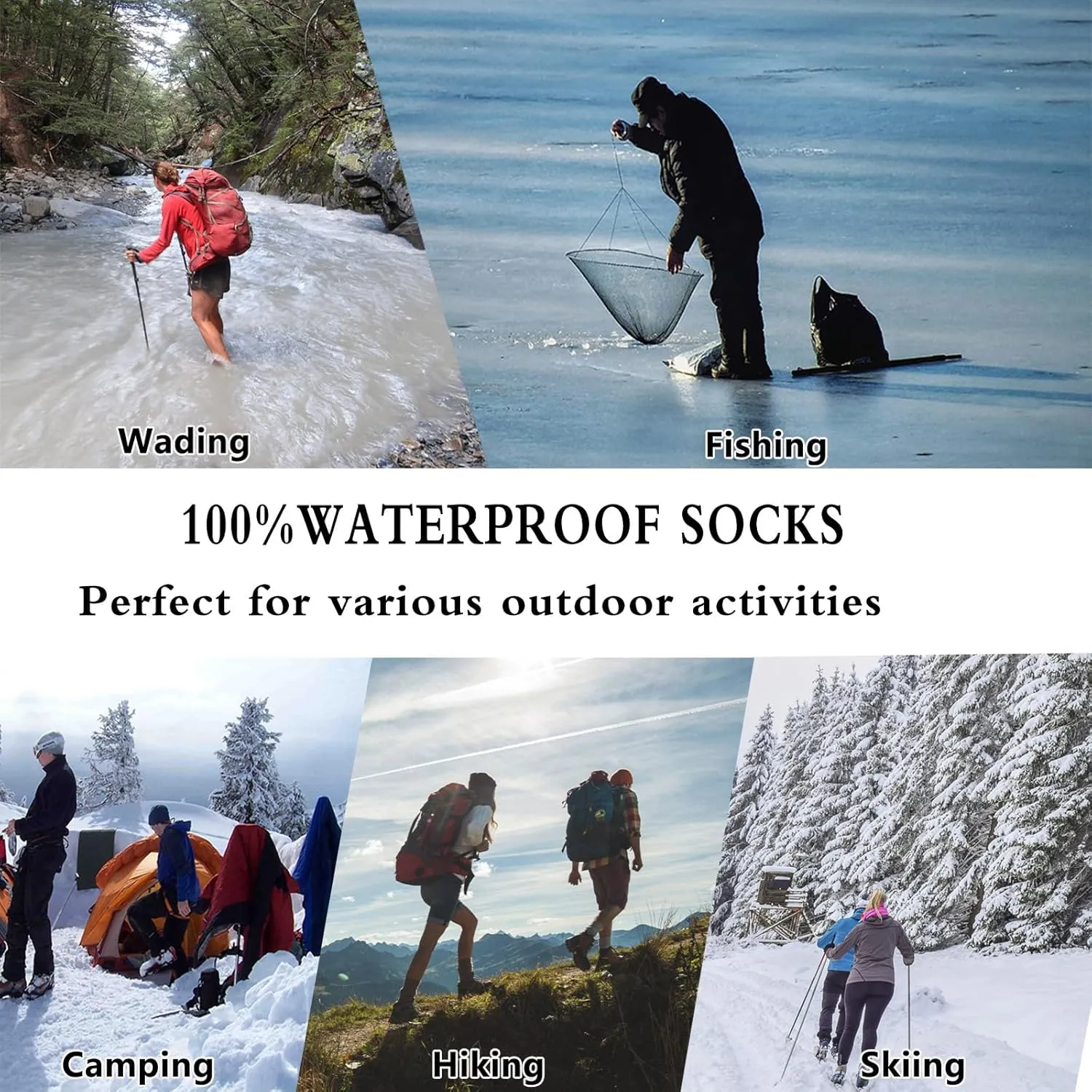 Fullsheild Men’s Waterproof Hiking Socks, Unisex Breathable Outdoor Athletic Hiking Wading Trail Running Skiing Crew Socks