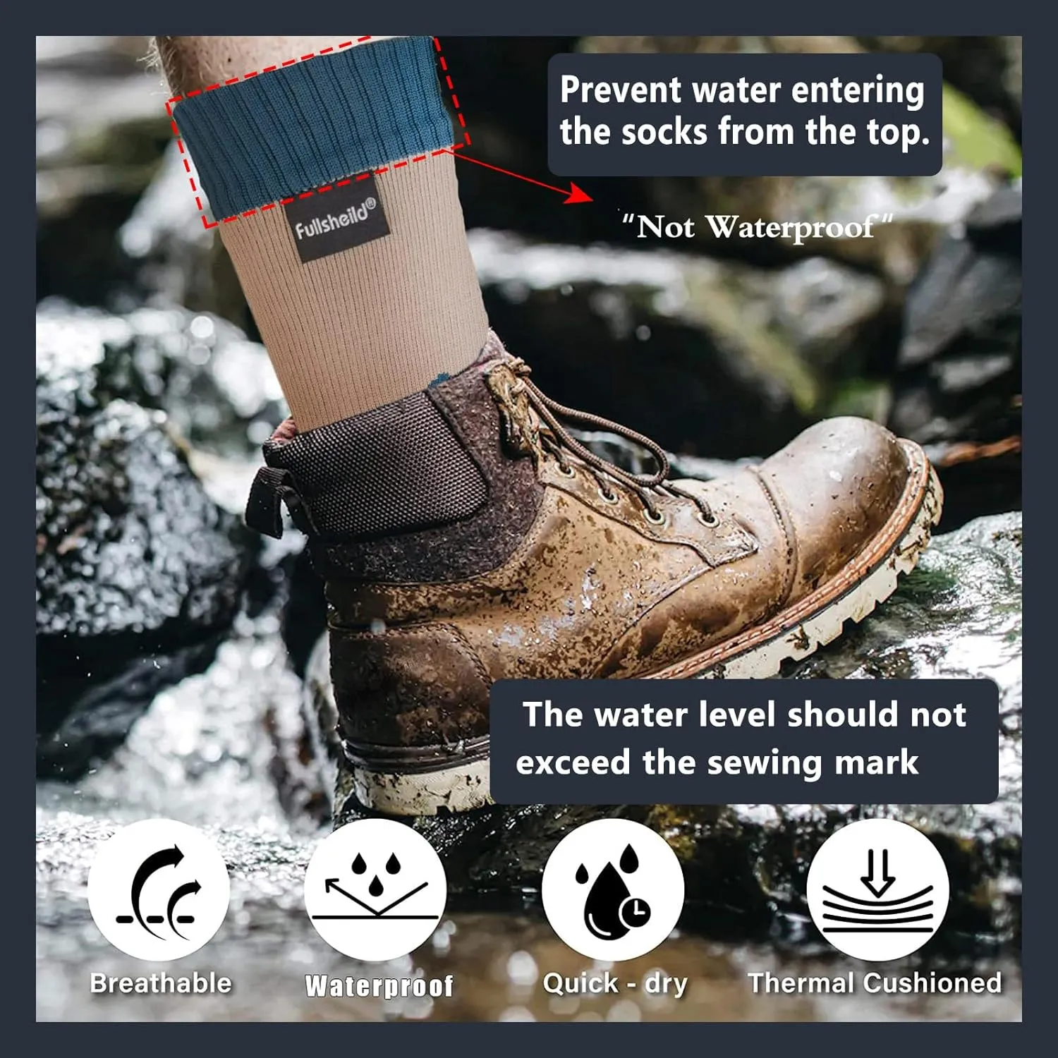Fullsheild Waterproof Socks Unisex Waterproof Breathable Socks Outdoor Hiking Wading Fishing Trail Golf Socks for Men Women