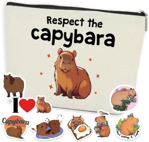 Funny Capybara Makeup Bag Capybara Gifts Cosmetic Bag with 8 PCs Stickers Animal Lover Gifts for Women Girls Daughter Best Friends Sisters Capybara Stuff Graduation Birthday Gifts Travel Toiletry Bag