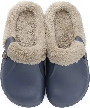 Fur Lined Clogs Waterproof Slippers Fleece Lined Clogs for Women Men Fuzzy Winter Warm Indoor Outdoor Shoes