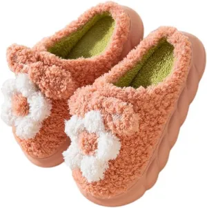 Fuzzy Knit House Slippers with Pom Poms, Women's & Men's Indoor Warm Slippers (red, Adult, Women, 6, Numeric, US Footwear Size System, Medium)