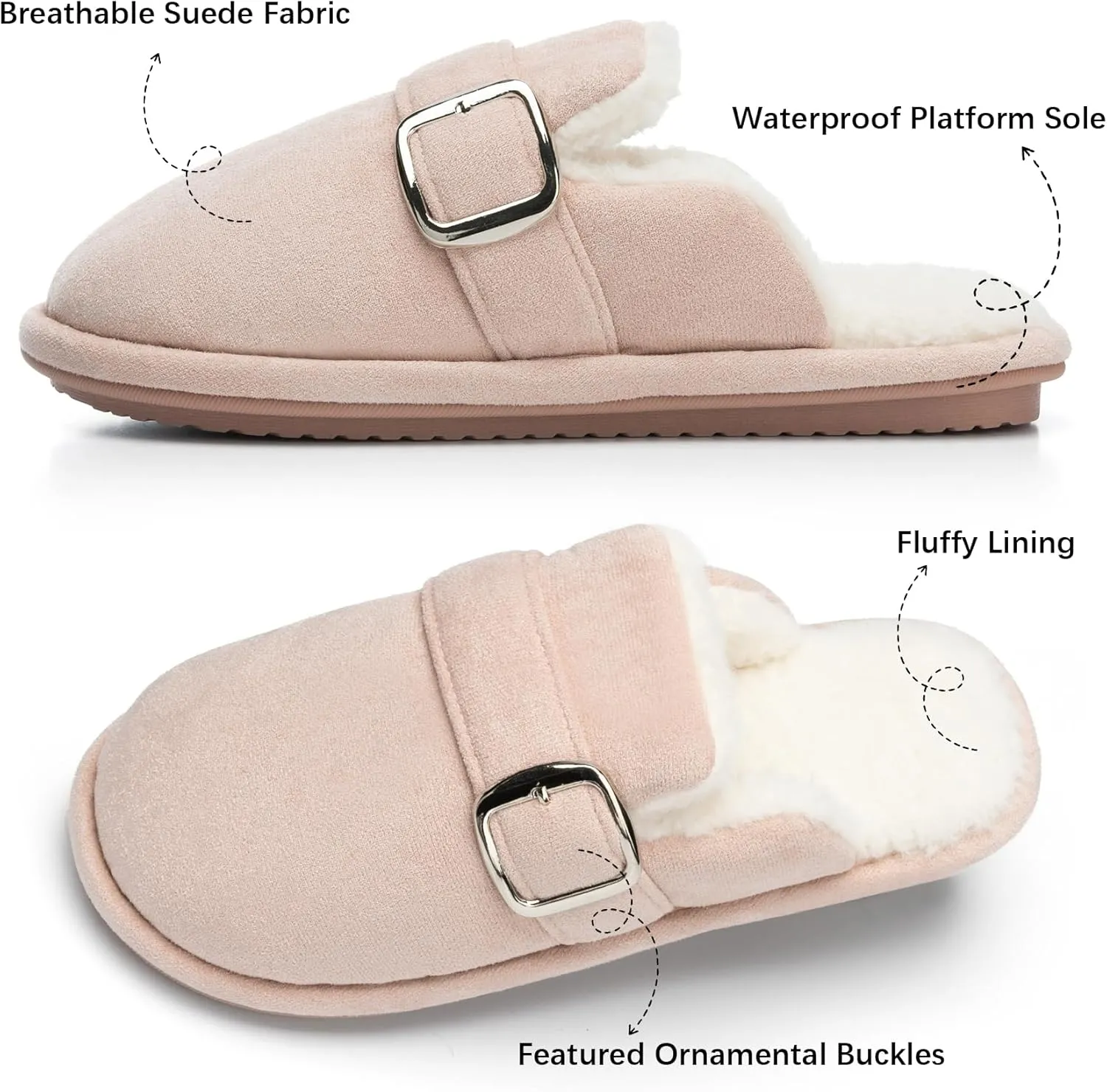Fuzzy Slippers for Women with Memory Foam Warm Winter Suede House Slippers Shoes Indoor Outdoor Gifts For Women Faux Fur Anti-Skid