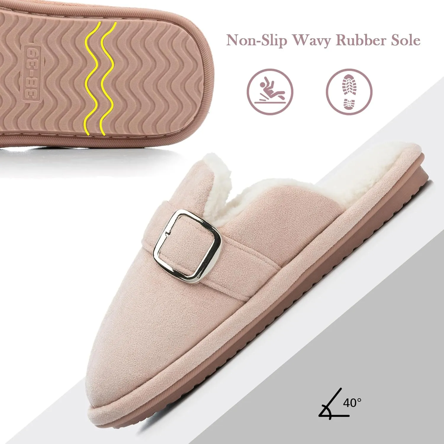 Fuzzy Slippers for Women with Memory Foam Warm Winter Suede House Slippers Shoes Indoor Outdoor Gifts For Women Faux Fur Anti-Skid