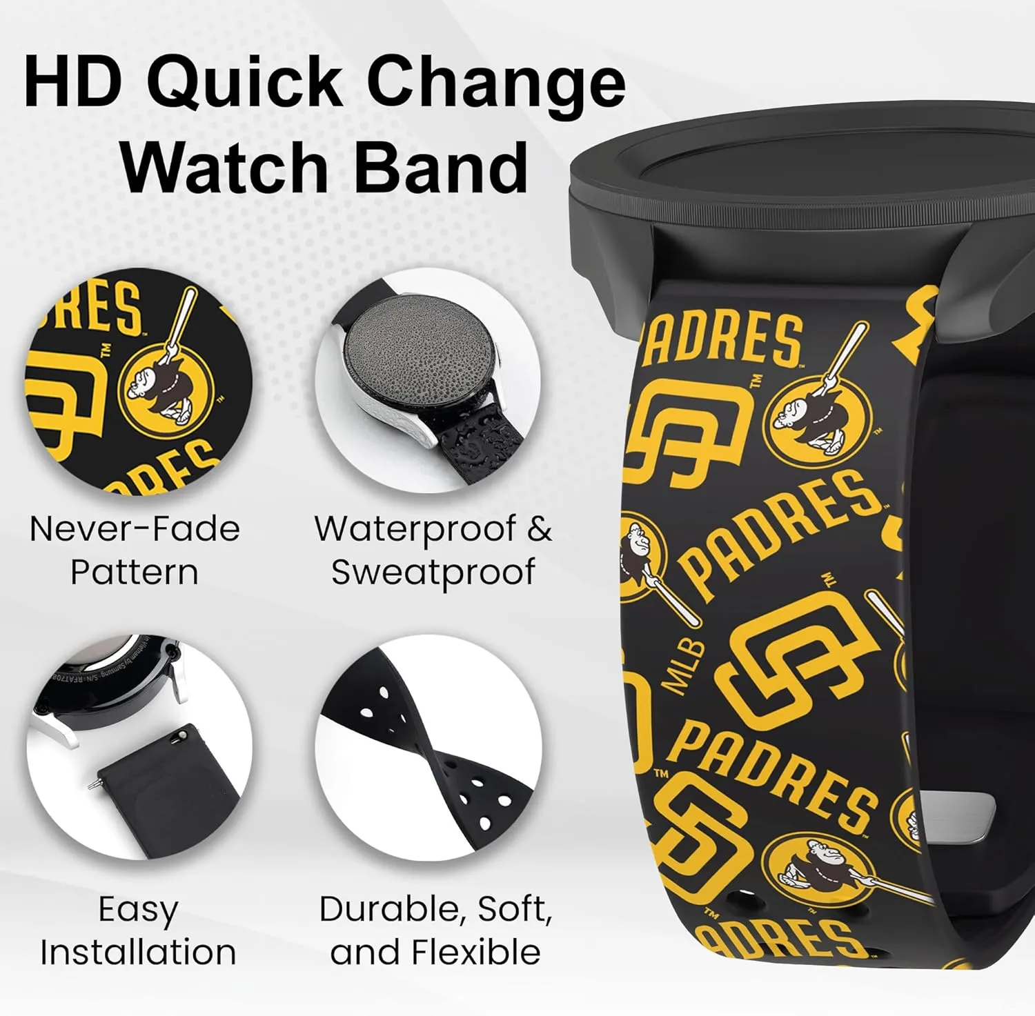 Game Time San Diego Padres Quick Change HD Watch Band Compatible with Samsung and More