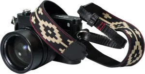 Gaucho Leather Camera Neck/Shoulder Strap Black & Tan; W/Red stitching Fits Most Mounts, Adjustable