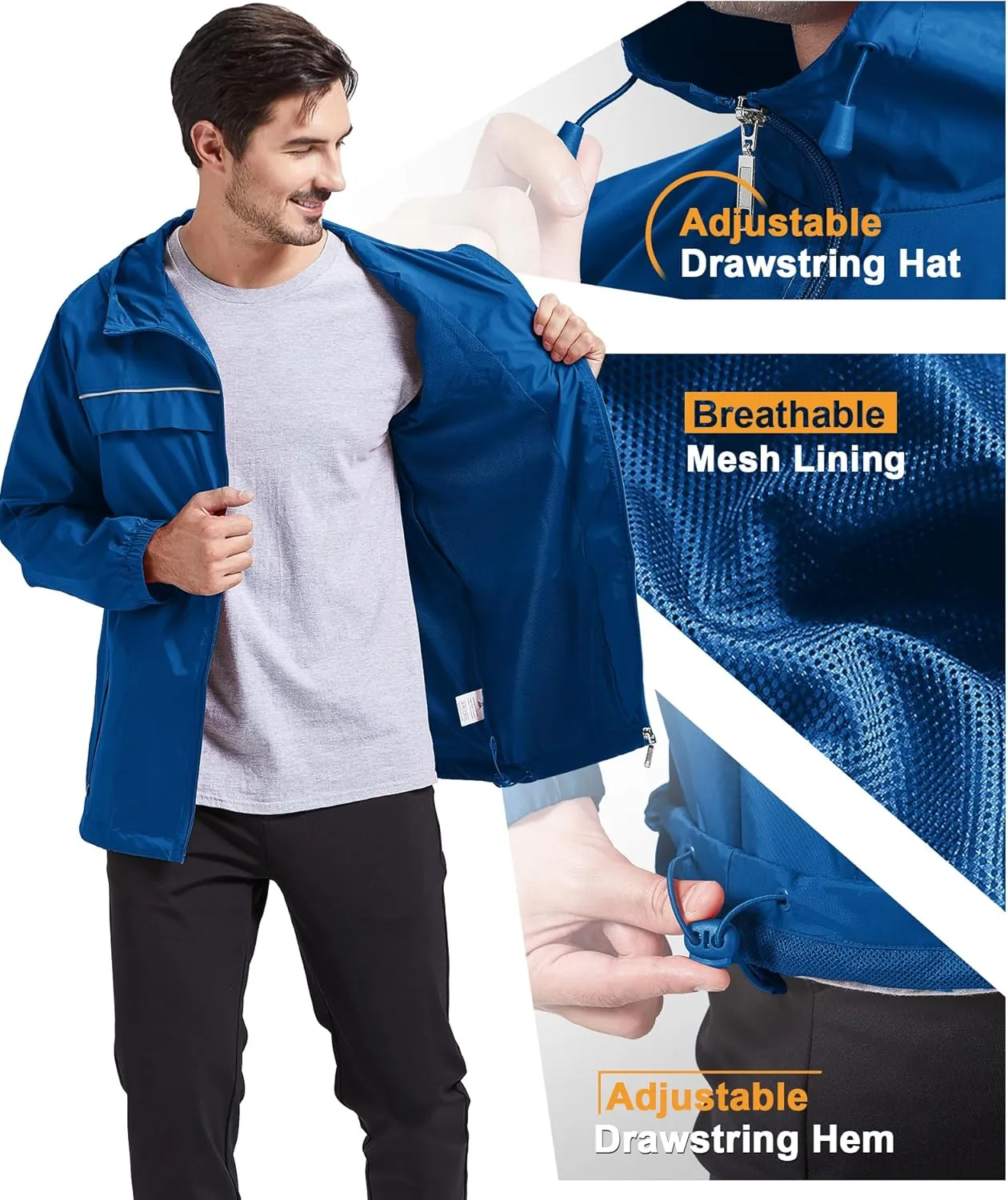 GEEK LIGHTING Mens Waterproof Hooded Rain Jacket Lightweight Raincoat for Outdoor Hiking Running Travel