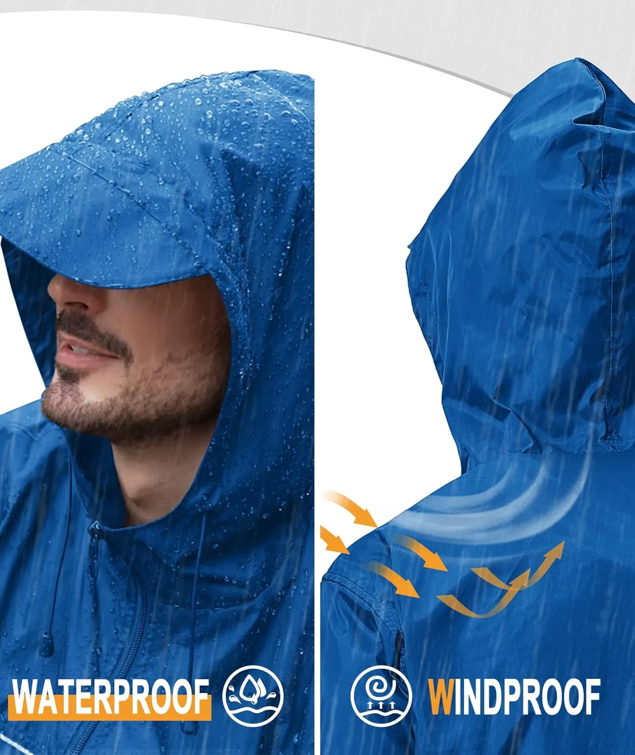 GEEK LIGHTING Mens Waterproof Hooded Rain Jacket Lightweight Raincoat for Outdoor Hiking Running Travel