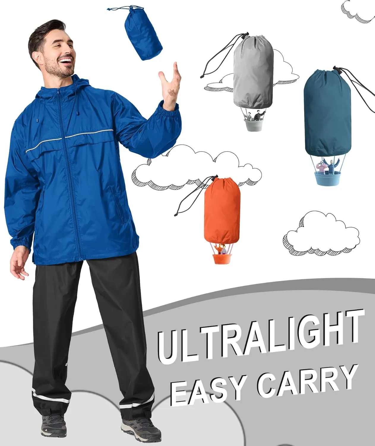 GEEK LIGHTING Mens Waterproof Hooded Rain Jacket Lightweight Raincoat for Outdoor Hiking Running Travel