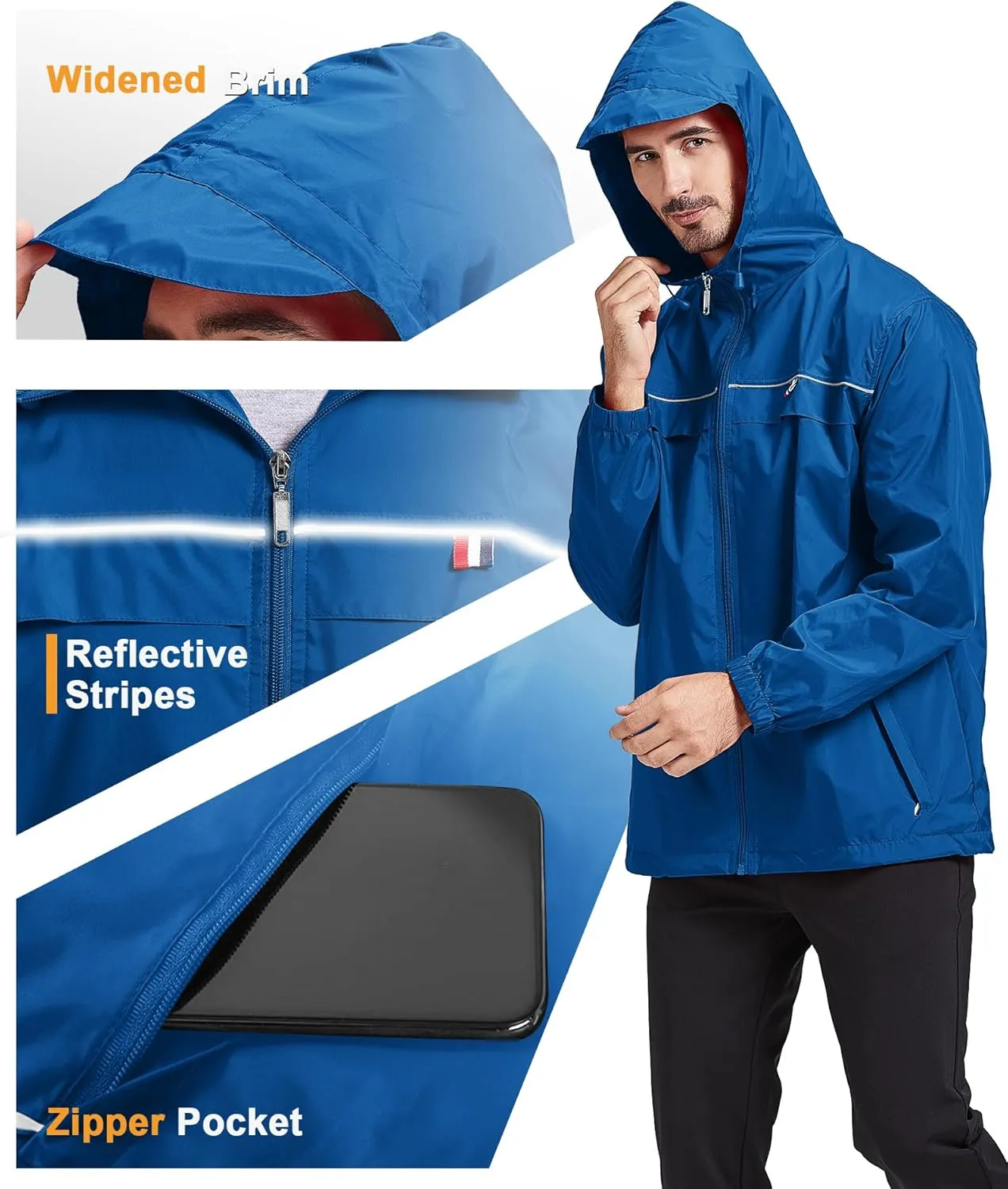 GEEK LIGHTING Mens Waterproof Hooded Rain Jacket Lightweight Raincoat for Outdoor Hiking Running Travel