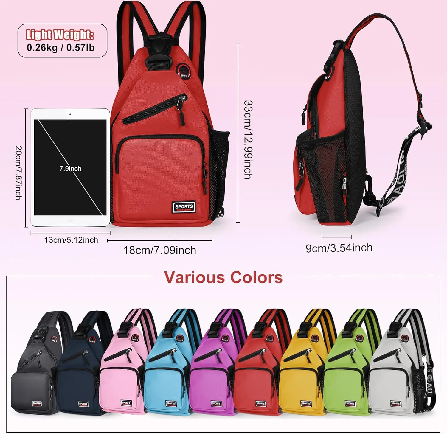 Geestock Crossbody Sling Bag Backpack for Men & Women, Convertible Shoulder Bag Waterproof Chest Bag for Daypack Travel Hiking (Red)