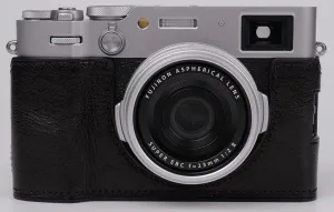 Genuine Leather Camera Half Case for Fujifilm X100VI - Top Layer Cowhide Body   Metal Base Plate - Hand Shank Free Design (Black2)
