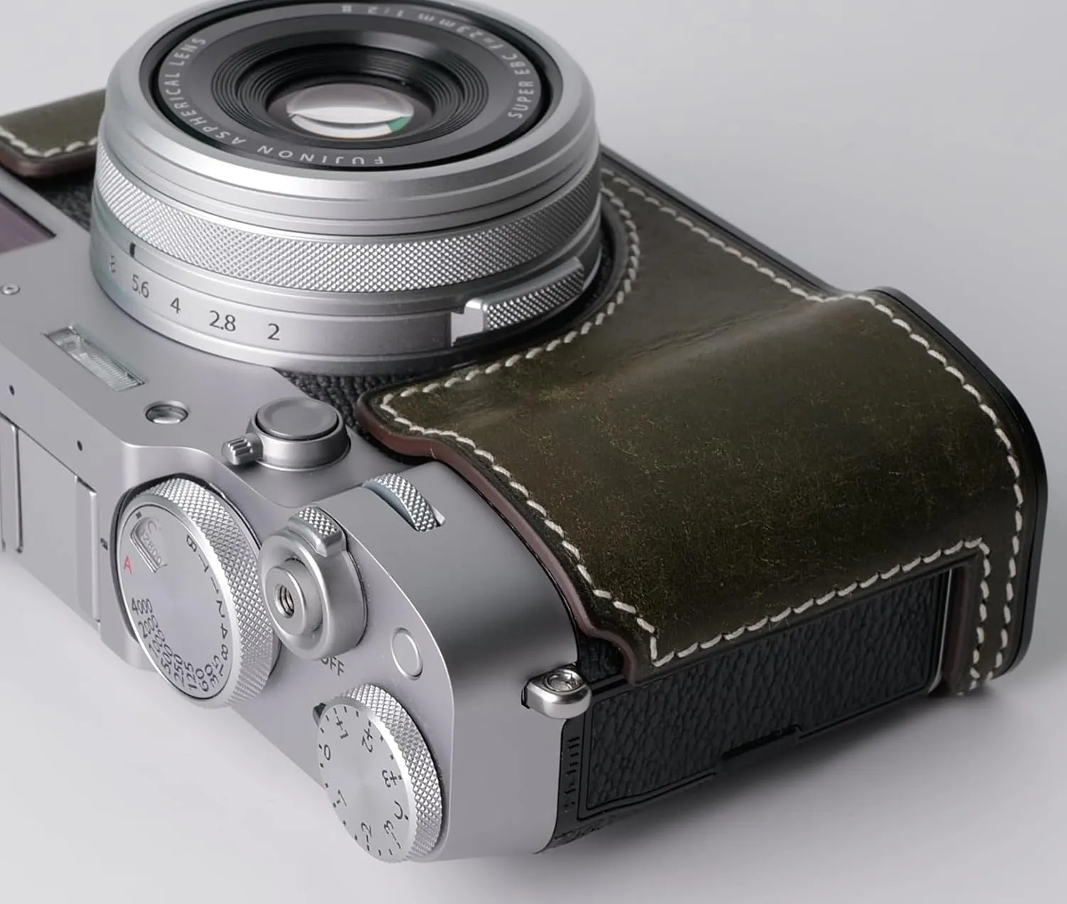 Genuine Leather Camera Half Case for Fujifilm X100VI - Top Layer Cowhide Body   Metal Base Plate - Hand Shank Free Design (Dark Green)