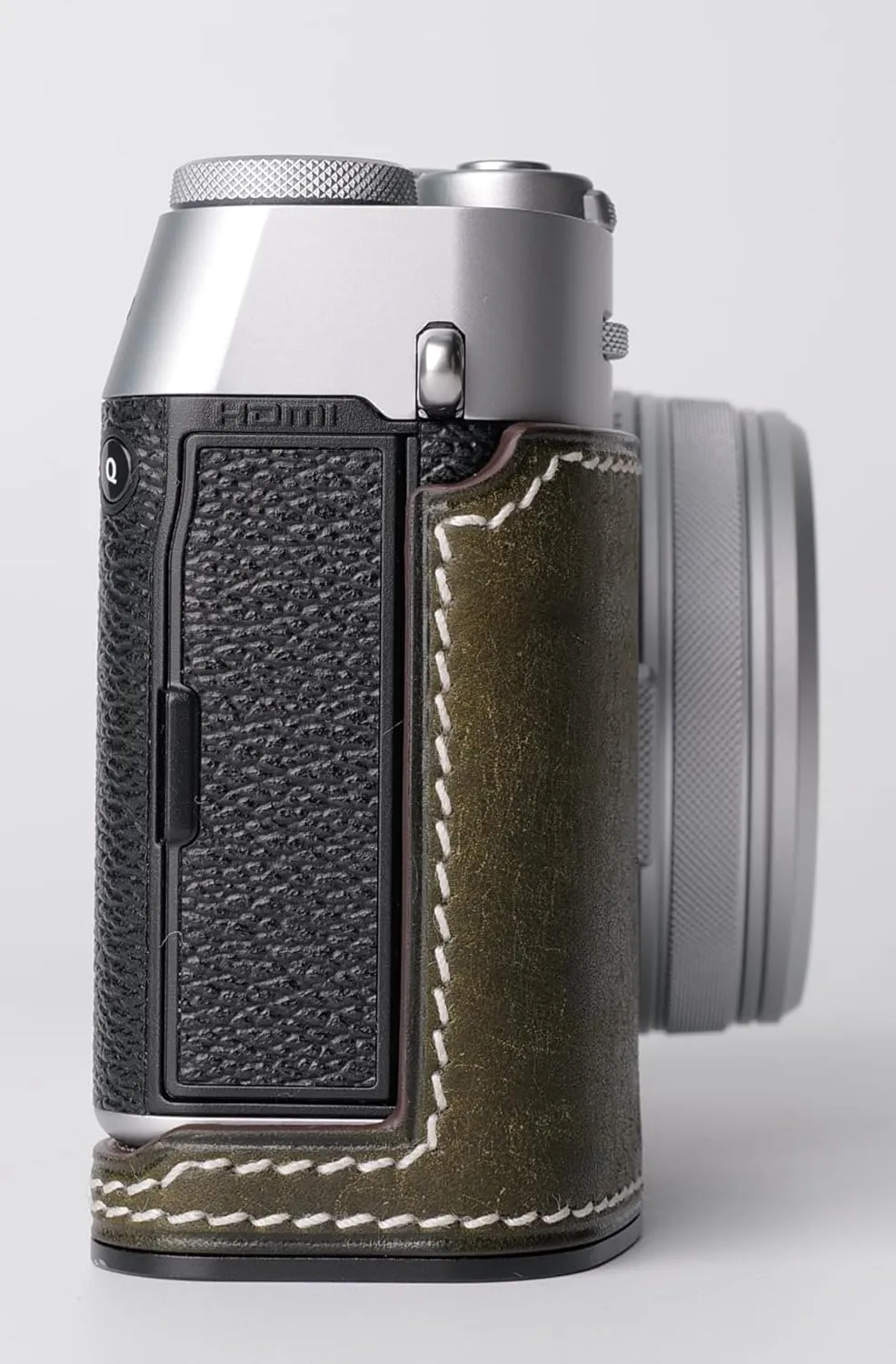 Genuine Leather Camera Half Case for Fujifilm X100VI - Top Layer Cowhide Body   Metal Base Plate - Hand Shank Free Design (Dark Green)