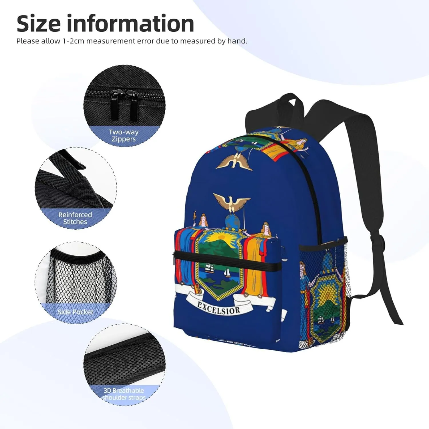 GeRRiT New York State Flag Print Casual Backpack For Women, Travel Daypack,Waterproof Gym Backpack For Men Book Bags