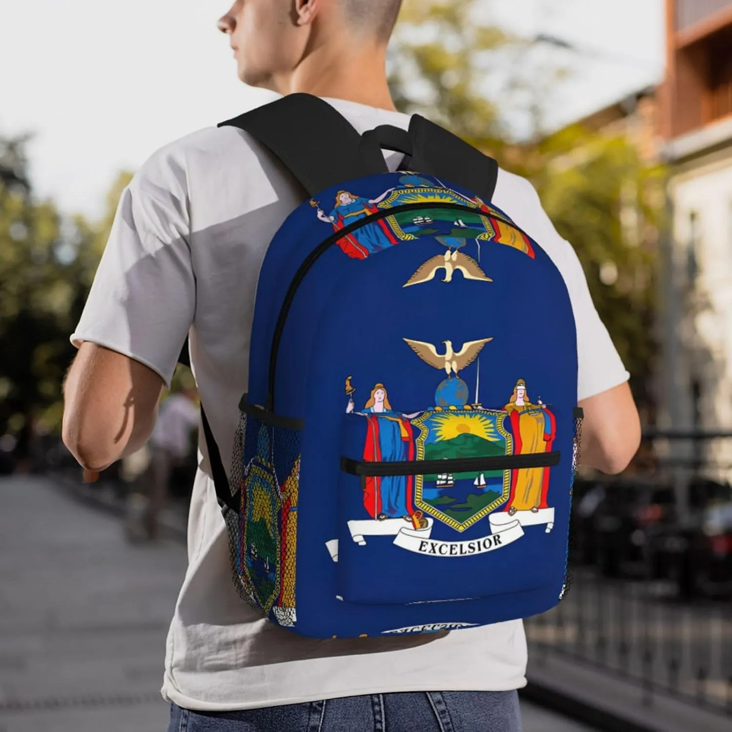 GeRRiT New York State Flag Print Casual Backpack For Women, Travel Daypack,Waterproof Gym Backpack For Men Book Bags
