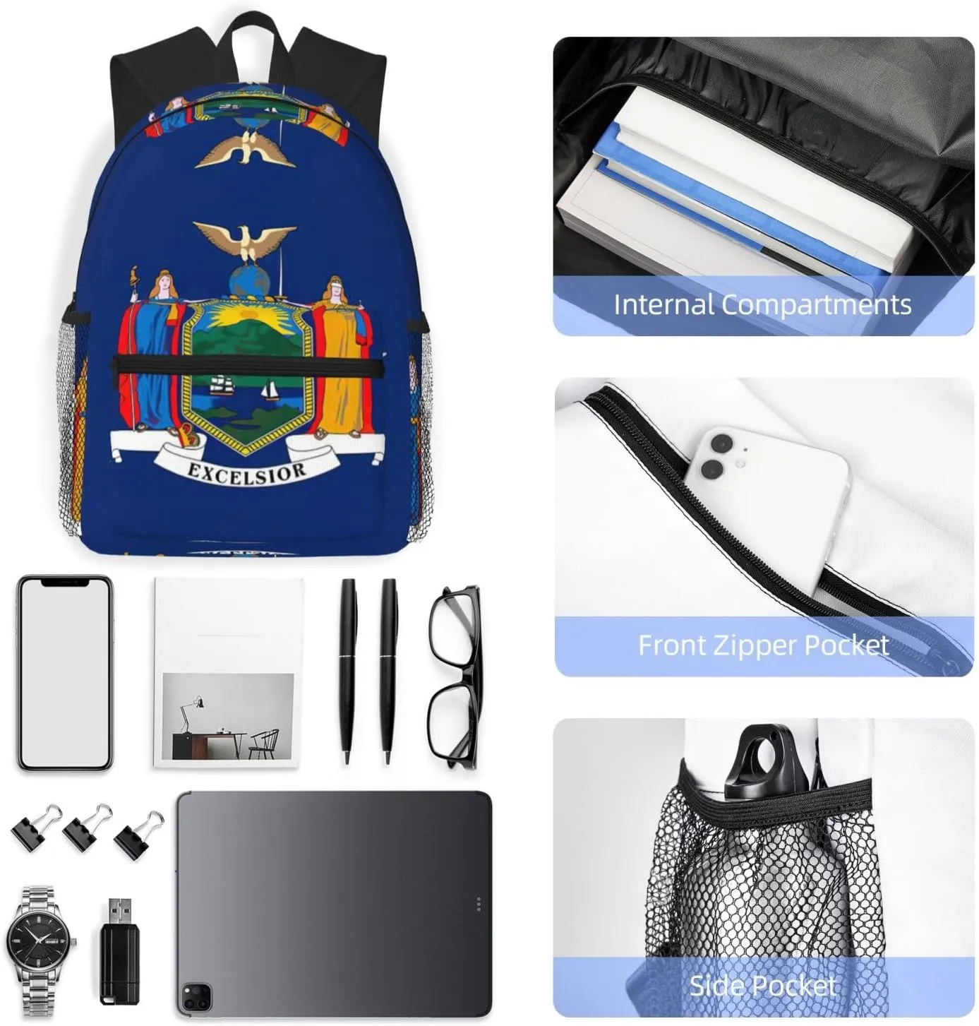 GeRRiT New York State Flag Print Casual Backpack For Women, Travel Daypack,Waterproof Gym Backpack For Men Book Bags