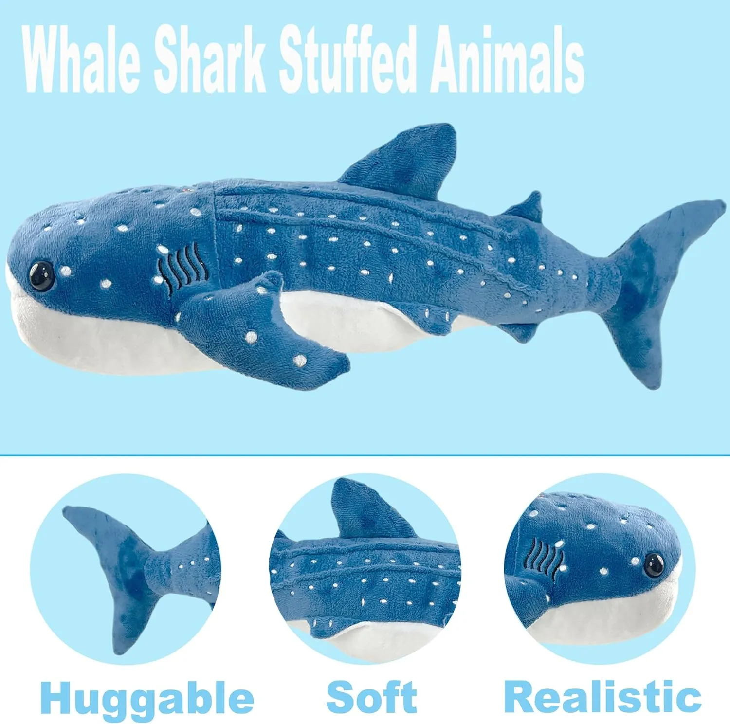 Giant Whale Shark Plush Pillow Toy - Realistic Big Stuffed Animal