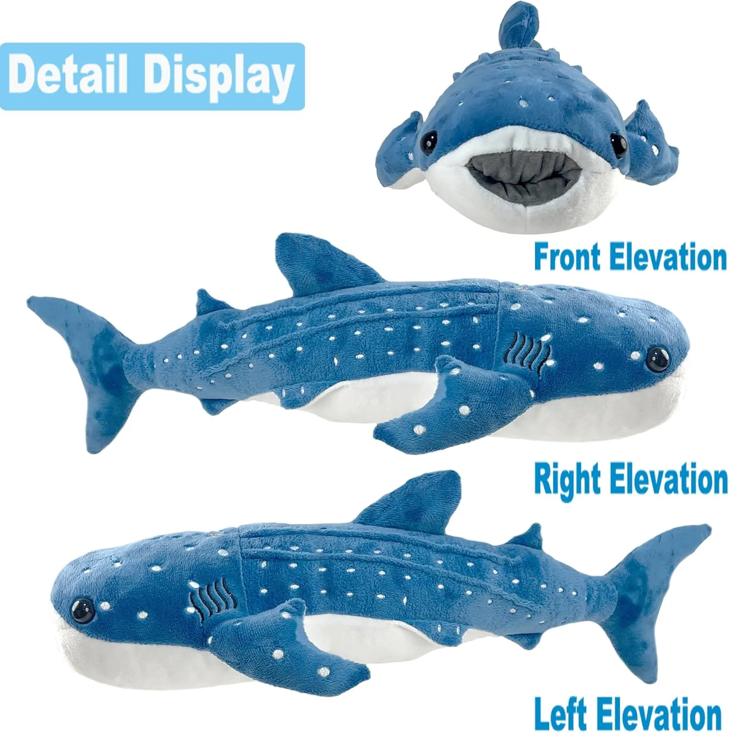 Giant Whale Shark Plush Pillow Toy - Realistic Big Stuffed Animal