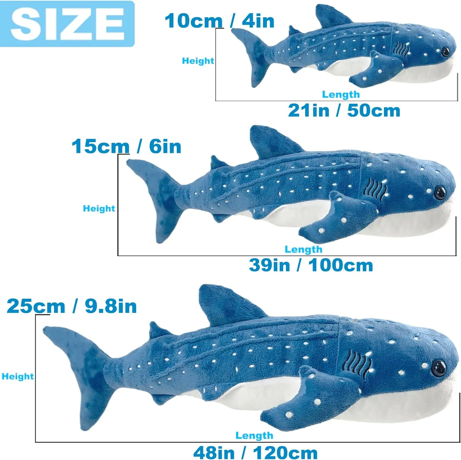Giant Whale Shark Plush Pillow Toy - Realistic Big Stuffed Animal