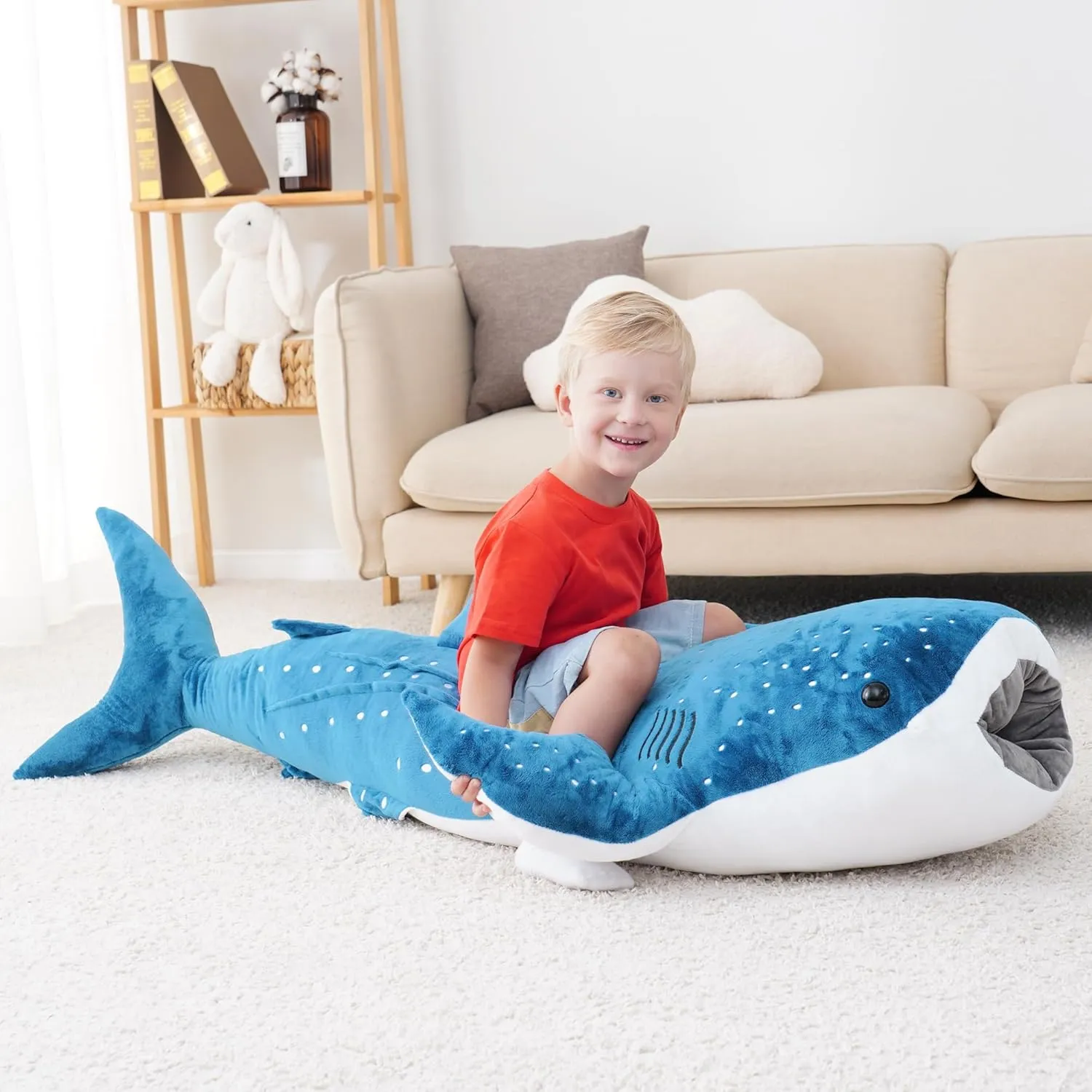 Giant Whale Shark Plush Pillow Toy - Realistic Big Stuffed Animal