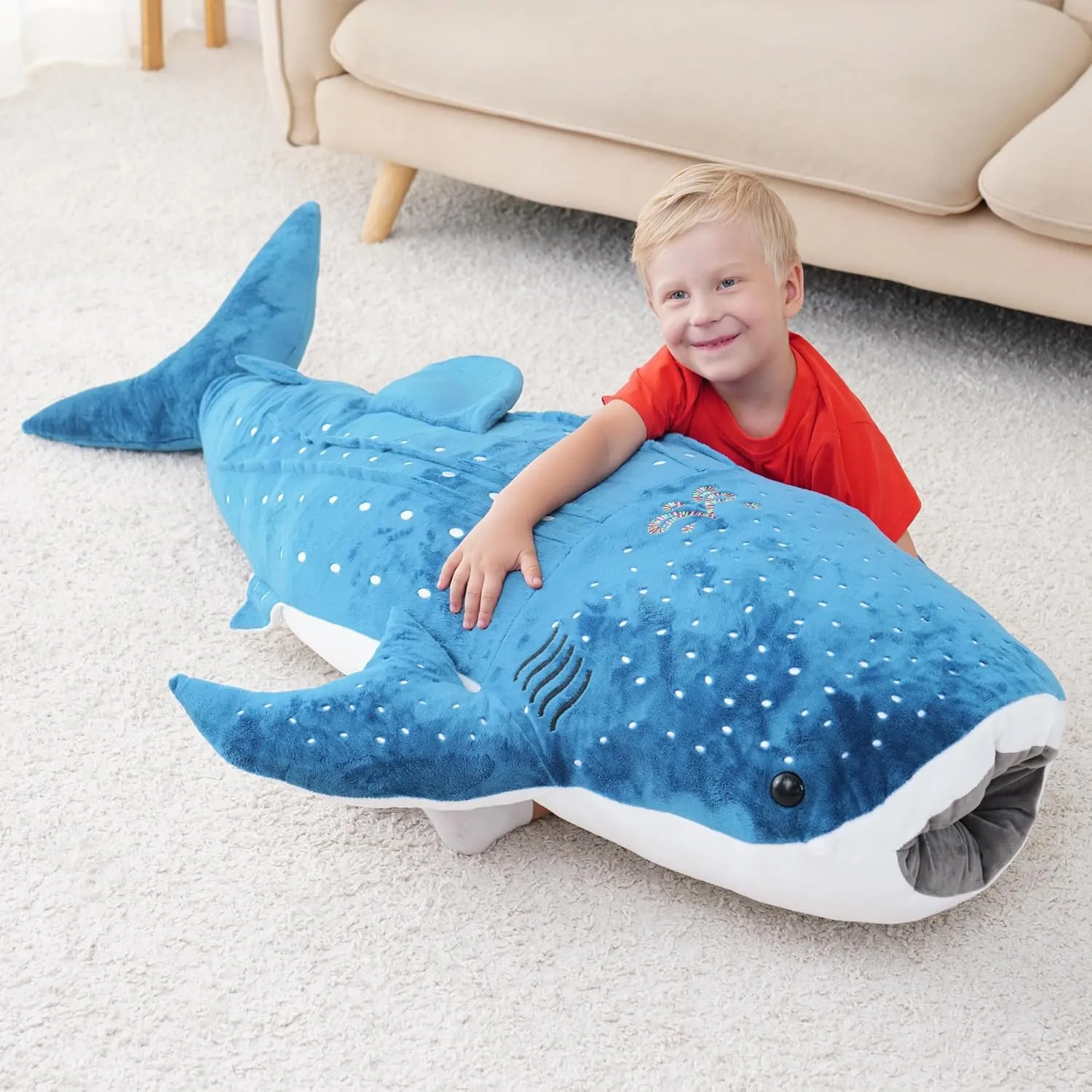 Giant Whale Shark Plush Pillow Toy - Realistic Big Stuffed Animal