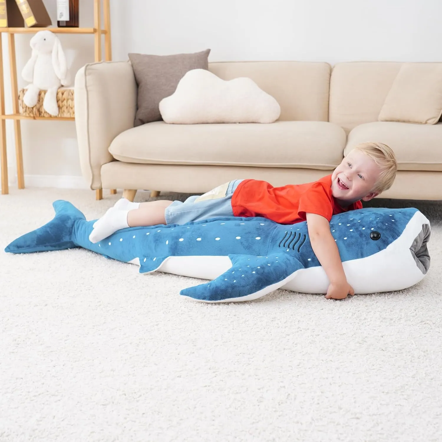 Giant Whale Shark Plush Pillow Toy - Realistic Big Stuffed Animal