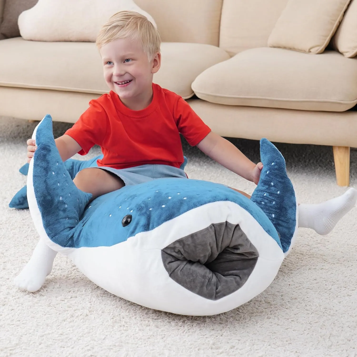 Giant Whale Shark Plush Pillow Toy - Realistic Big Stuffed Animal