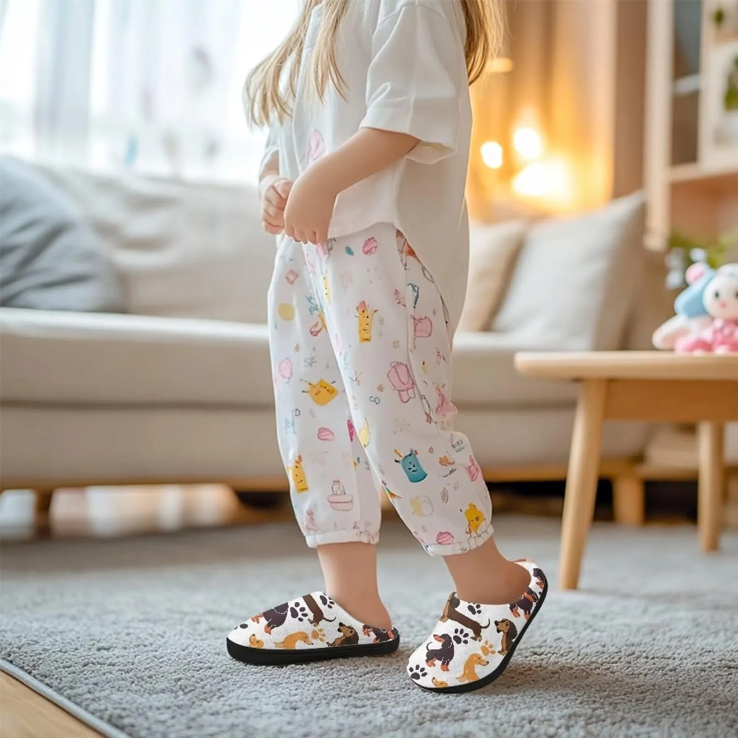 Girl's Cozy Plush House Slippers Soft Fluffy Home Shoes Comfortable Warm Slippers Cute Animals Print Slippers Non Slip Bedroom Slides for Indoor Outdoor US 9-15