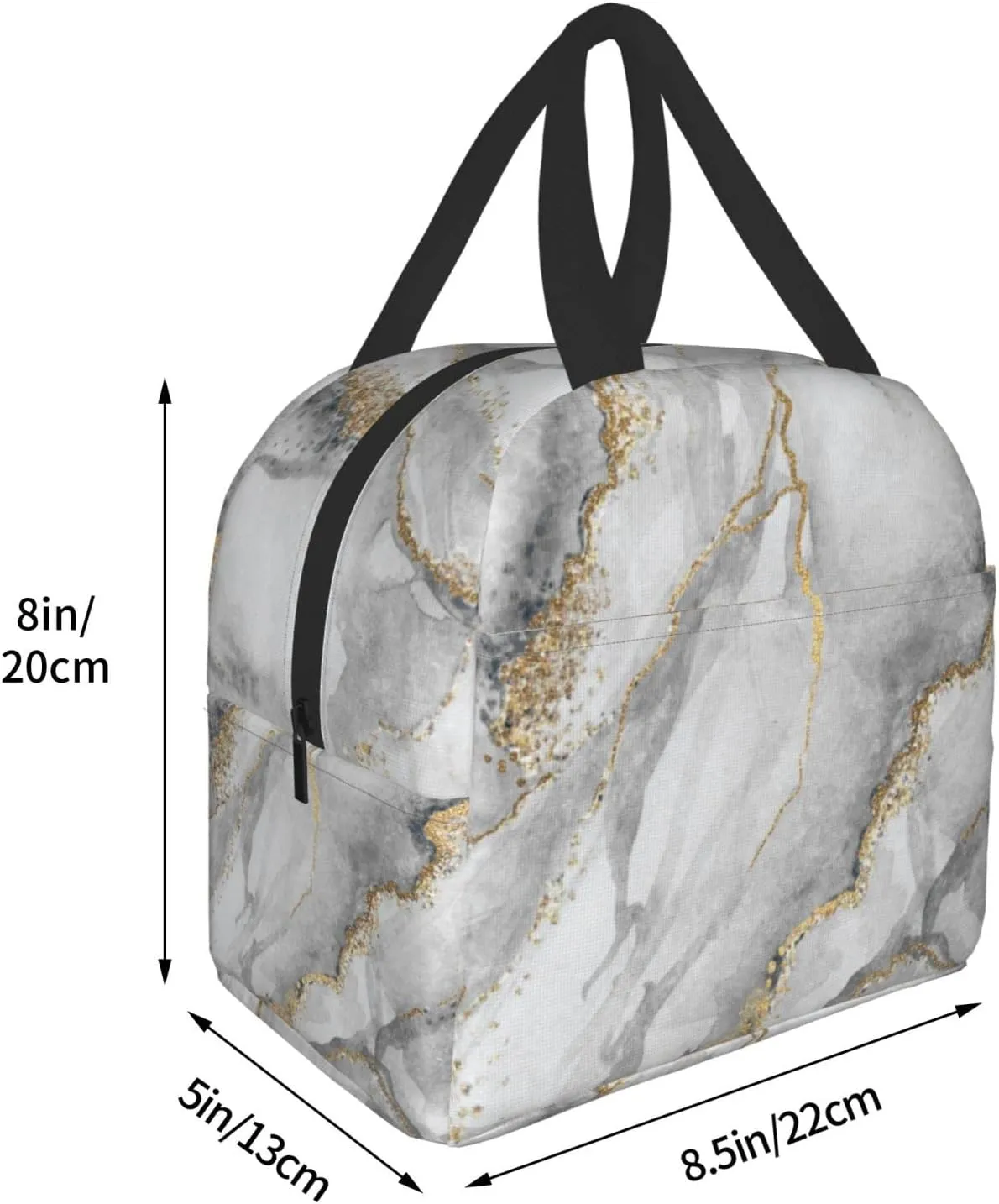 Giwawa Grey Marble Insulated Lunch Bag Reusable Lunch Box Meal Handbag Portable Tote Unisex Waterproof Picnic Meal for School Office